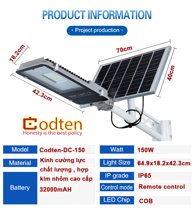 Đèn chiếu sáng năng lượng mặt trời 150W