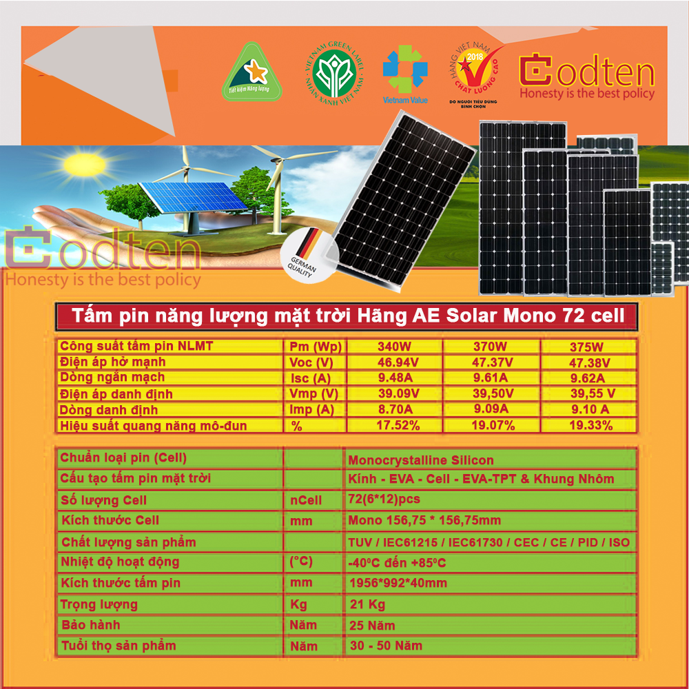 Tấm pin năng lượng mặt trời AE Solar